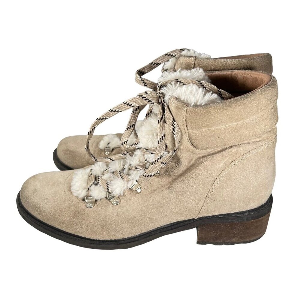 Sam Edelman Ankle Boots Darrah 2 Sherpa Combat Hiker Sz 10 Tan Suede Lace Up - Picture 5 of 13